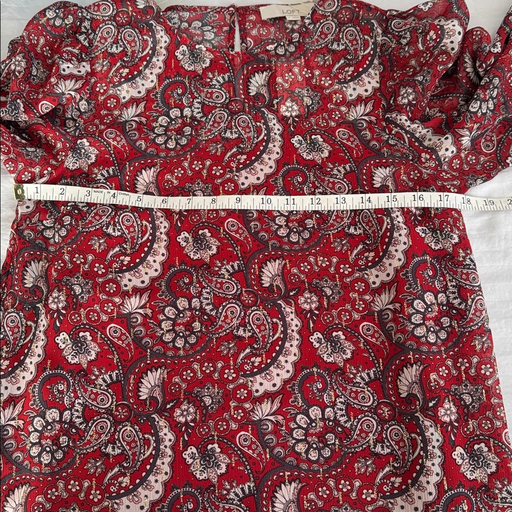 ❤️Loft red shimmer paisley flounce dress. Fully lined. NWT. Size S. - Picture 7 of 9